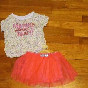 girl 5 coral orange tutu skort, and flower short sleeve tee